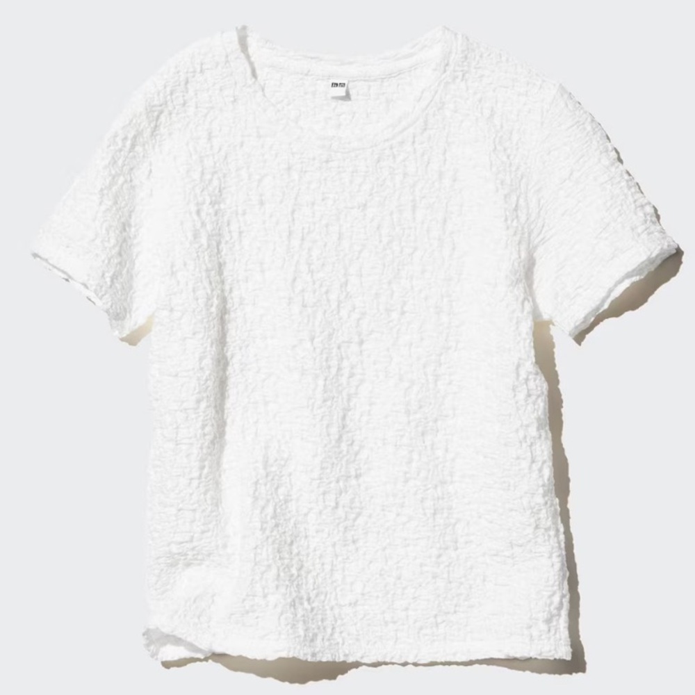 Uniqlo Shirred Short Sleeve Tee in White